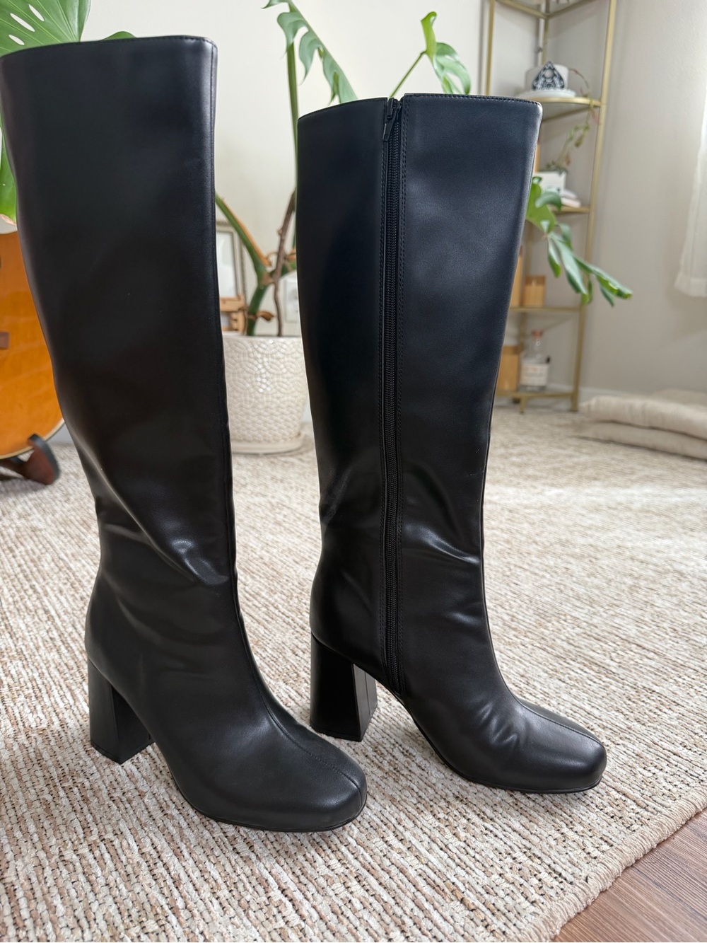 Princess Polly Black Knee-High Block Heel Boots